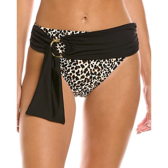 Vince Camuto Cheetah Logo Ring Belted High-Waisted Bikini Bottoms